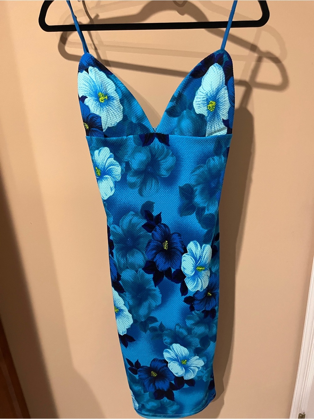 Hot Miami Styles Bright Blue Floral Midi Slip Dress